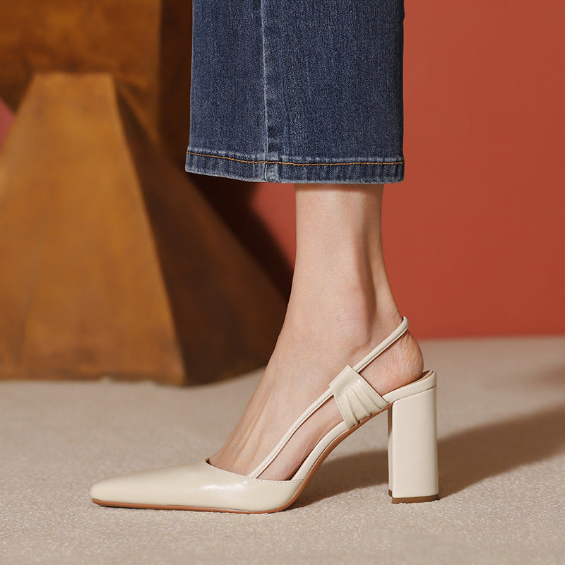 Closed Toe Back Empty High Heel Cool Pumps Full Leather
