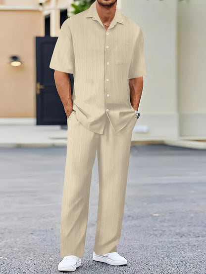 Men’s Solid-Color Short-Sleeve Fashion Suit – Lightweight Summer Two-Piece Set