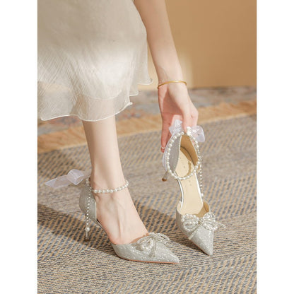 Silver High Heels Rites Crystal Stiletto Heel