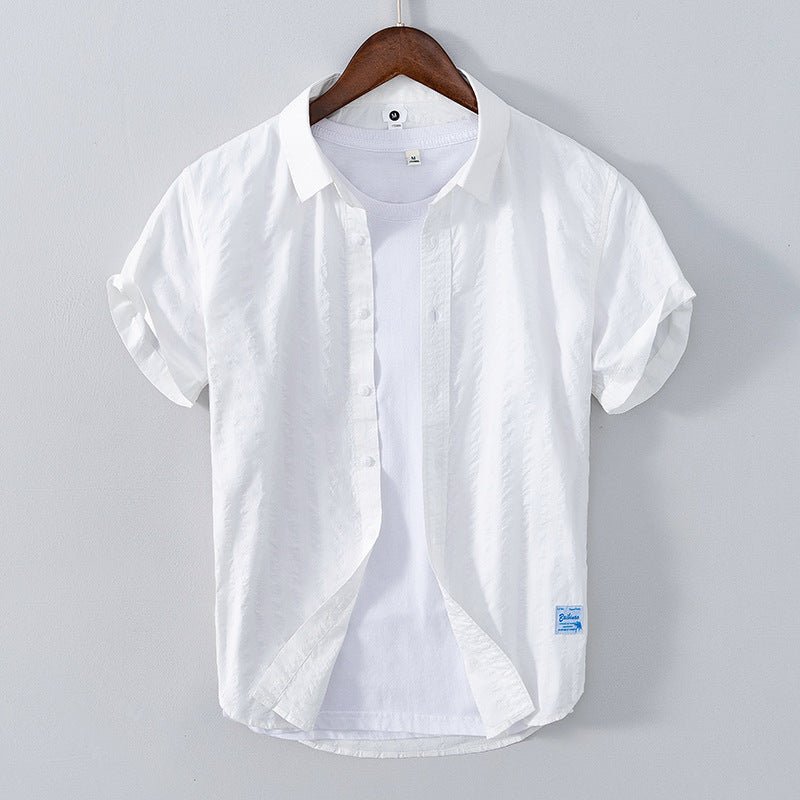 Men’s Leisure Dark Striped Thin Short Sleeve Pure Cotton Shirt – Casual Fit