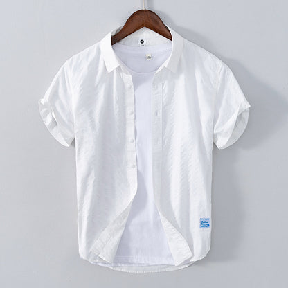 Men’s Leisure Dark Striped Thin Short Sleeve Pure Cotton Shirt – Casual Fit