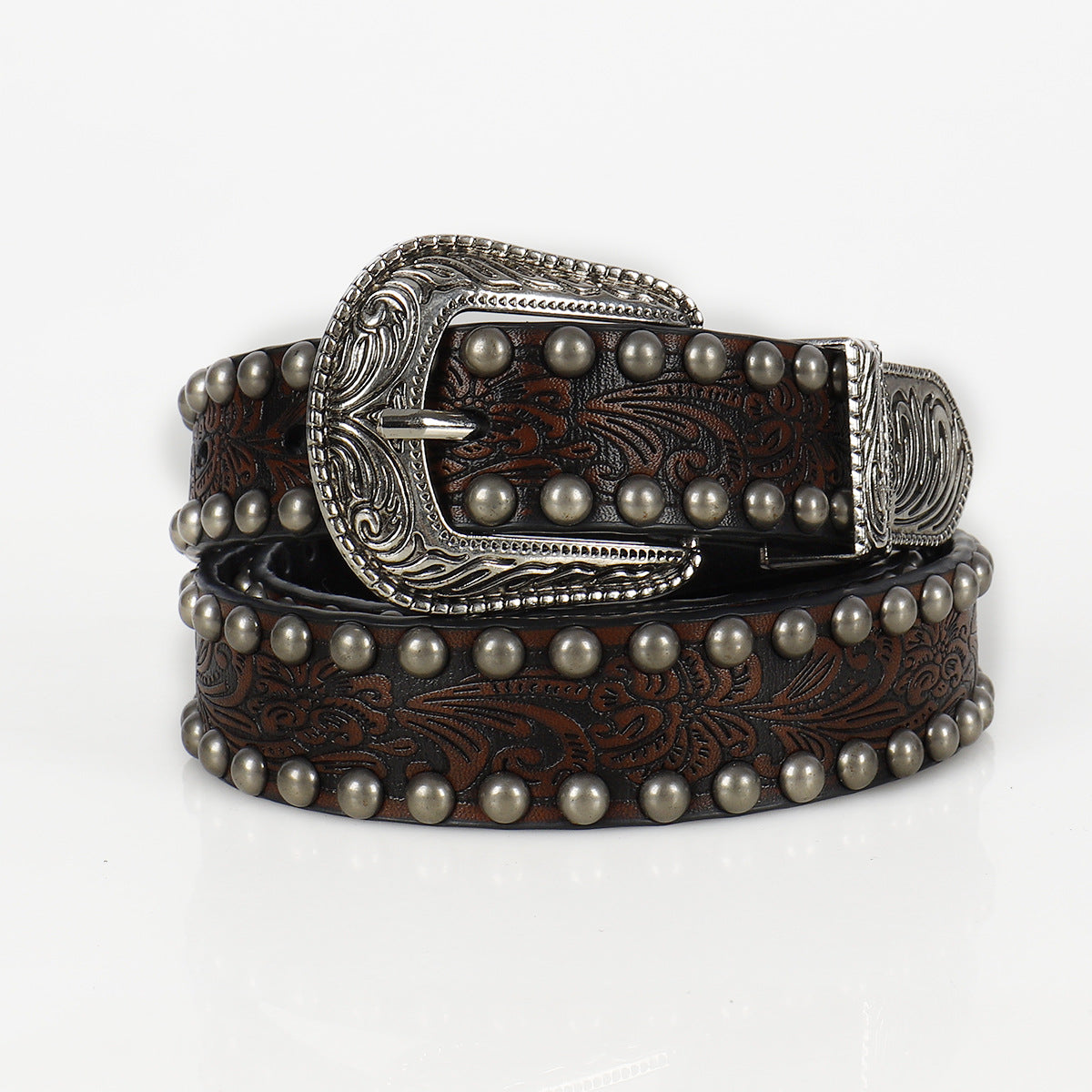 Women's Vintage Threading Rivet Embossed Pin Buckle Belt