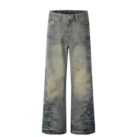 Vintage Washed Loose Fit Flared Jeans – Retro Street Style for Men