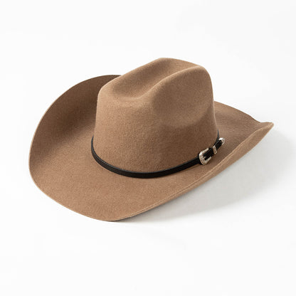 Belt Buckle Wide Brim Curling Wool Cowboy Hat