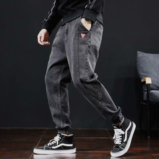 Men’s Ankle-Tied Cargo Jeans – Loose Fit Harlan Cropped Streetwear