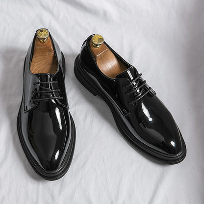 Men’s Glossy Pointed Business Leather Shoes – Sleek British Formal Style