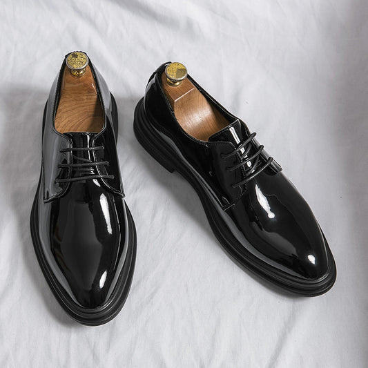 Men’s Glossy Pointed Business Leather Shoes – Sleek British Formal Style