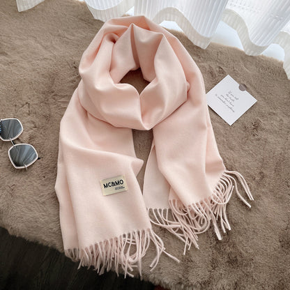 Cashmere Scarf Feel Solid Color Tassel Shawl Long Monochrome