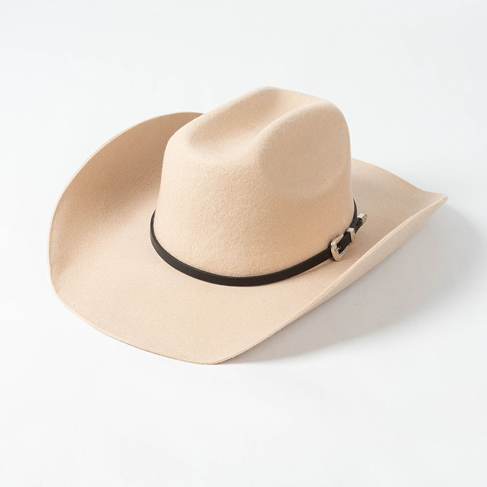 Belt Buckle Wide Brim Curling Wool Cowboy Hat