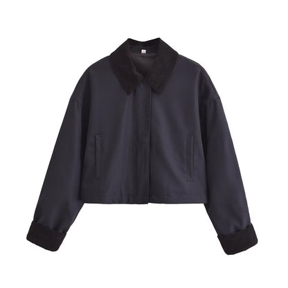 Women's Corduroy Stitching Neckline Casual Coat