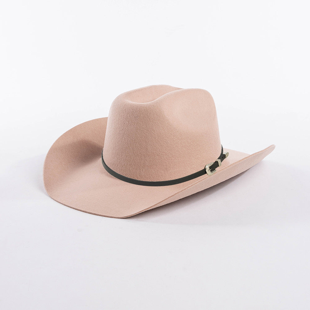 Belt Buckle Wide Brim Curling Wool Cowboy Hat