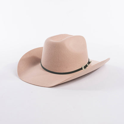 Belt Buckle Wide Brim Curling Wool Cowboy Hat