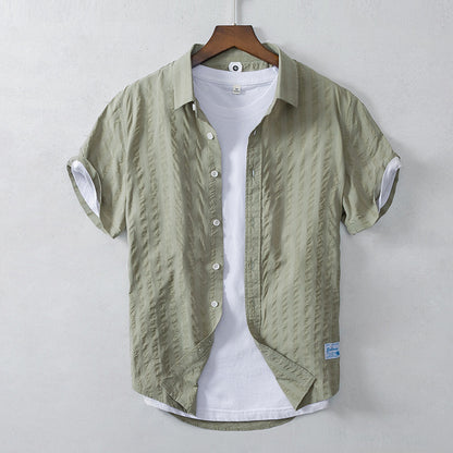 Men’s Leisure Dark Striped Thin Short Sleeve Pure Cotton Shirt – Casual Fit