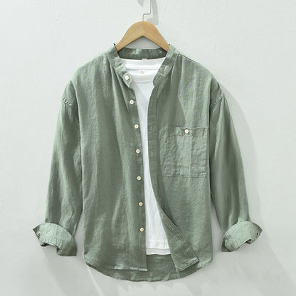 Stand Collar Long Linen Sleeves Shirt Casual Loose