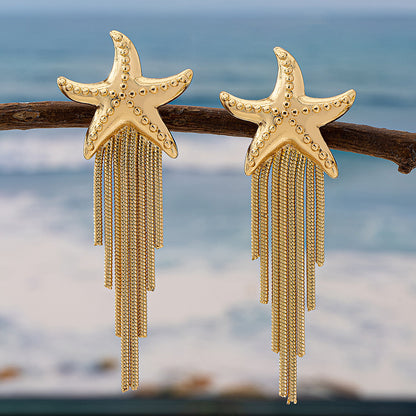 Creative Personality Holiday Ocean Style Starfish Tassel Earrings