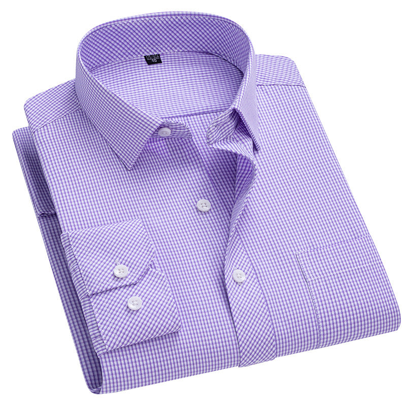 Men’s Plaid Long-Sleeve Shirt – Square Collar Business Casual