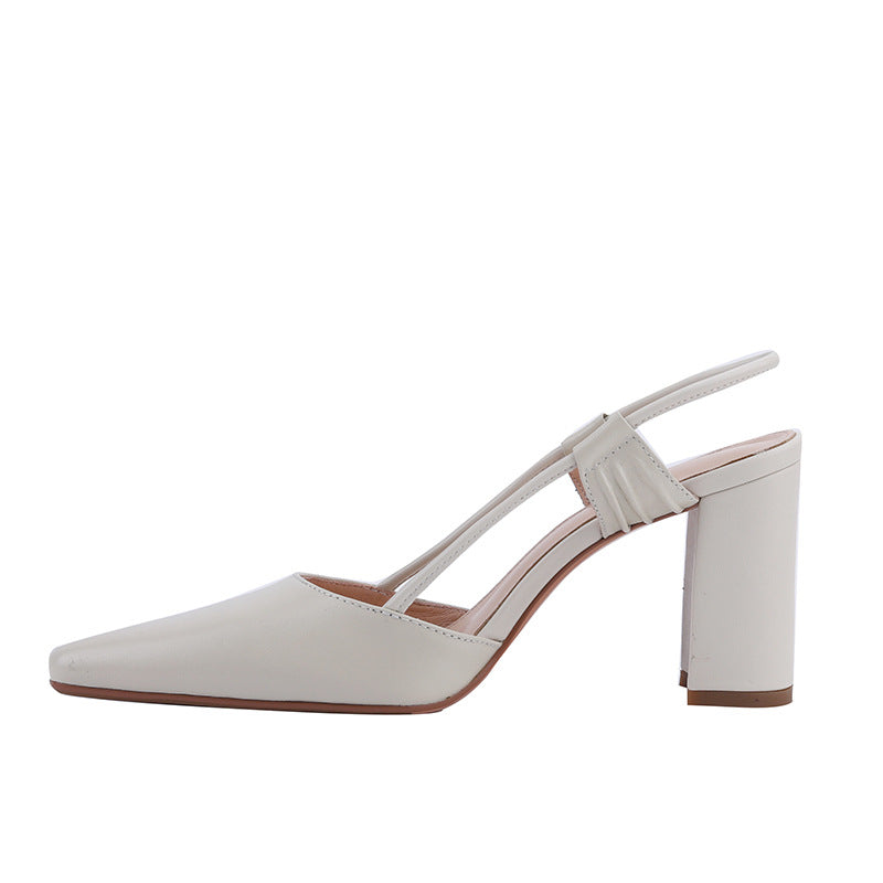 Closed Toe Back Empty High Heel Cool Pumps Full Leather