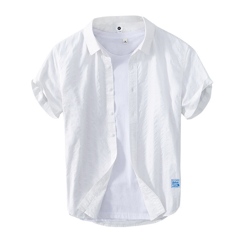 Men’s Leisure Dark Striped Thin Short Sleeve Pure Cotton Shirt – Casual Fit