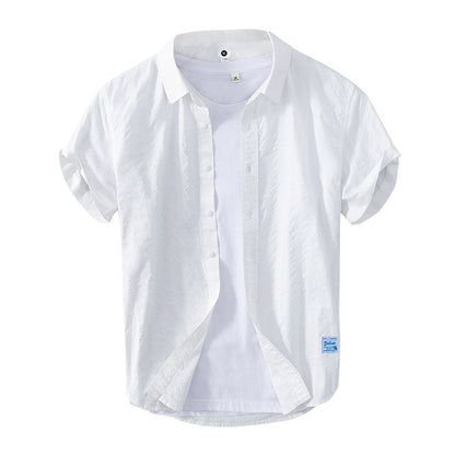 Men’s Leisure Dark Striped Thin Short Sleeve Pure Cotton Shirt – Casual Fit