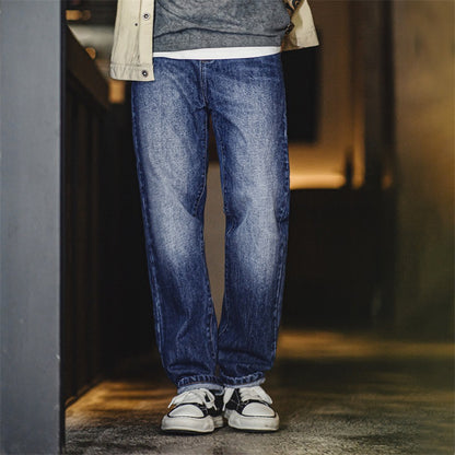 Men’s Retro Gradient Worn White Jeans – Vintage American Street Style