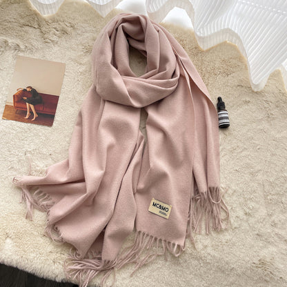 Cashmere Scarf Feel Solid Color Tassel Shawl Long Monochrome