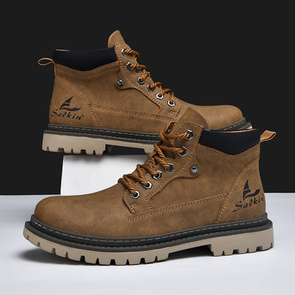 Men’s British-Style PU Leather Mid-Top Worker Boots