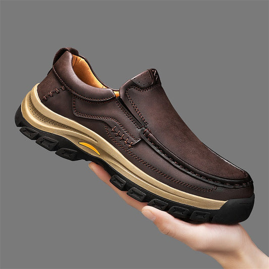 Men’s Leather Thick-Soled Outdoor Mountaineering Shoes – Durable Rubber Sole