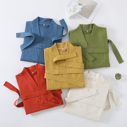 Cotton Single-layer Yarn Bathrobe Spring Summer Cropped Sleeves Mid-length Bathrobe