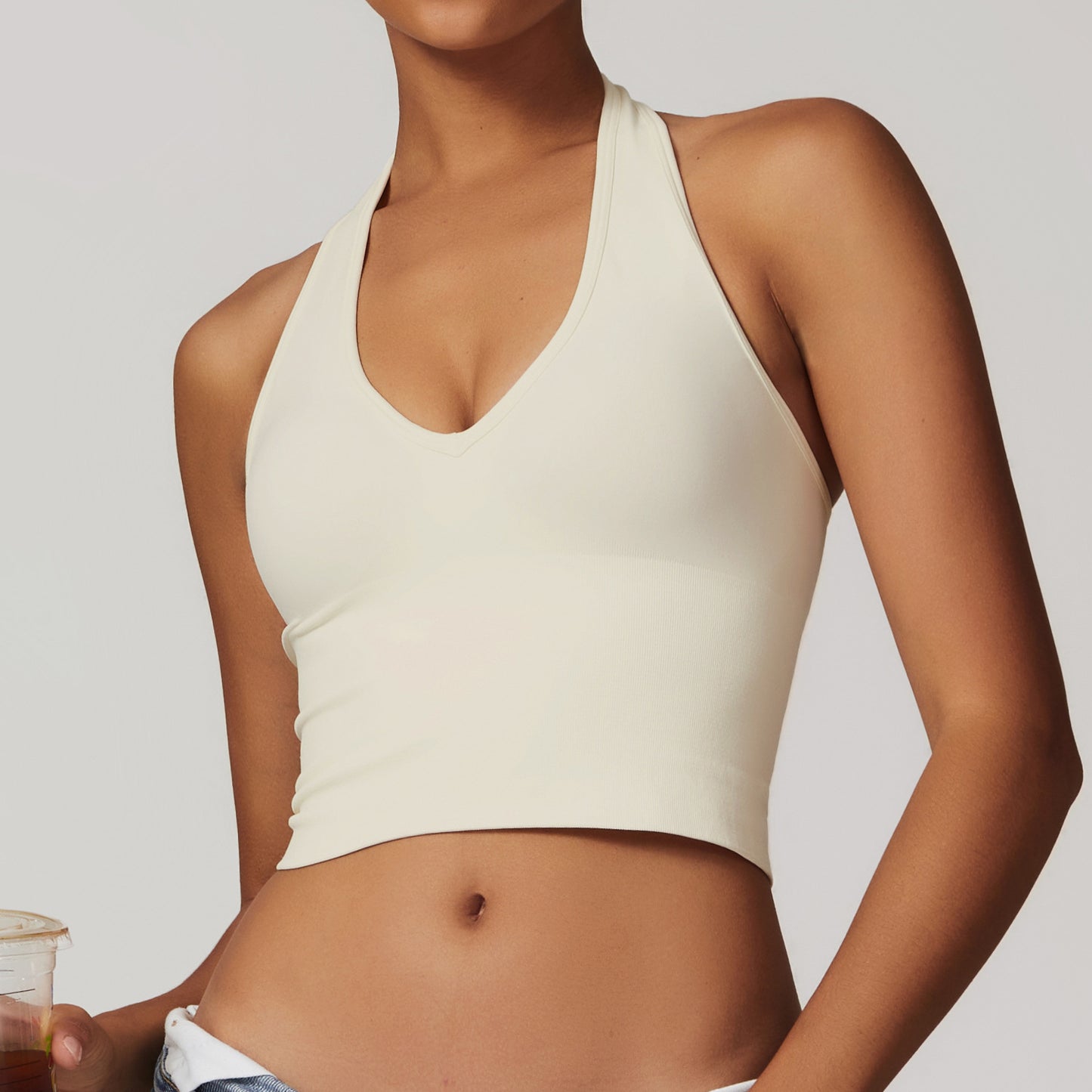 Women's Halter Cropped Top Beauty Back Yoga Bra Seamless Fitness Sports Vest