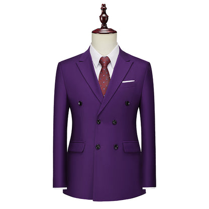 Men's Business Casual Double-breasted Suit Jacket Fashion Solid Color Coat