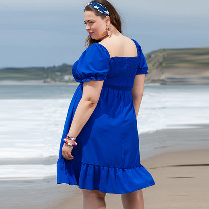 Loose Plus Size Short Sleeve Dress Fashion Cute Ruffled Women