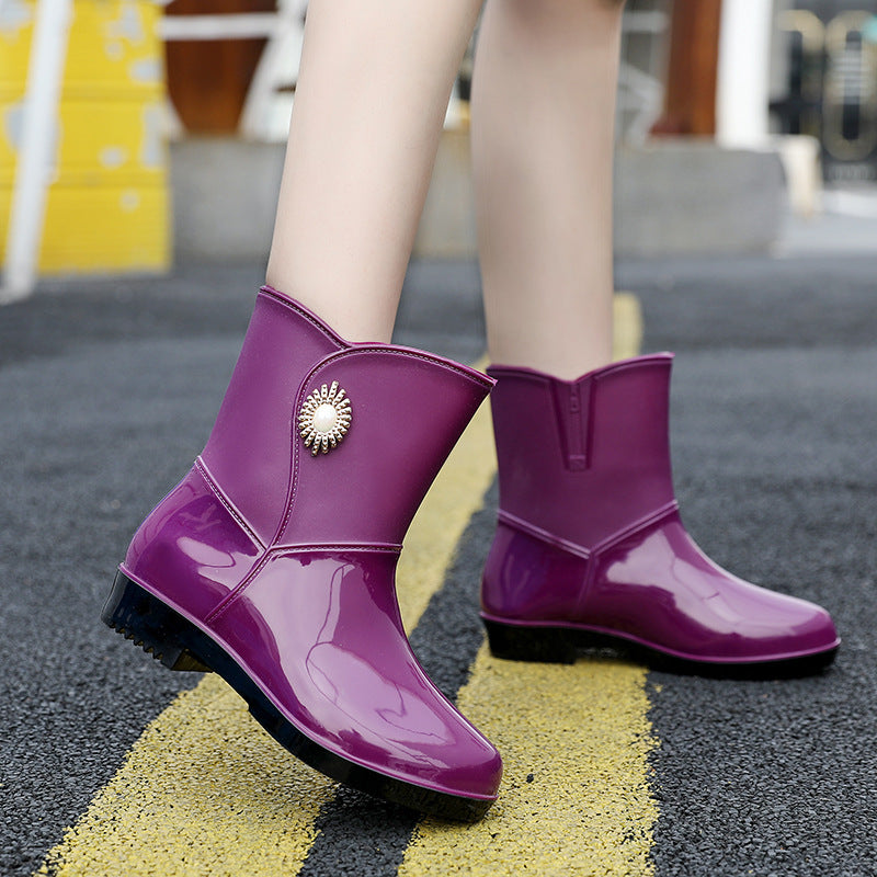 Fashion Rain Boots Women's Middle Tube Non-slip Warm