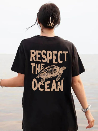 Women's Casual Fashionable Breathable Turtle Printed Short Sleeve