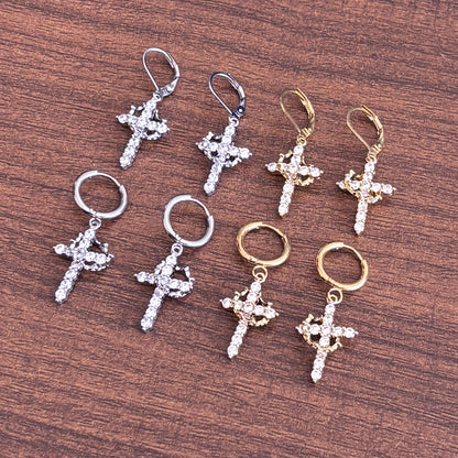 3A Zircon Crown Cross Movable Stainless Steel Ear Clip