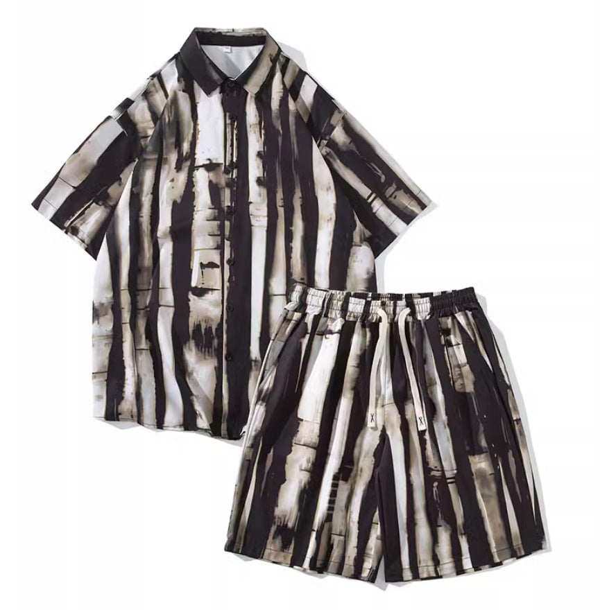 Casual Tie-dye Men's Loose Flower Shirt Suit