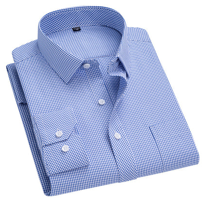 Men’s Plaid Long-Sleeve Shirt – Square Collar Business Casual