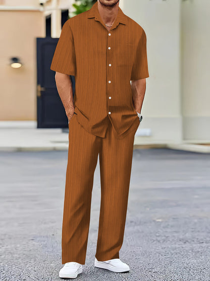 Men’s Solid-Color Short-Sleeve Fashion Suit – Lightweight Summer Two-Piece Set
