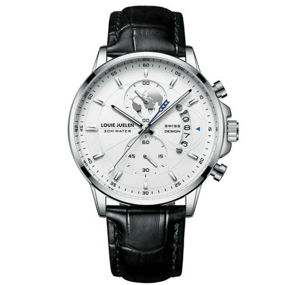 Business Three-eye Timing Leather Luminous Watch Steel Band