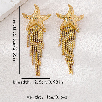Creative Personality Holiday Ocean Style Starfish Tassel Earrings
