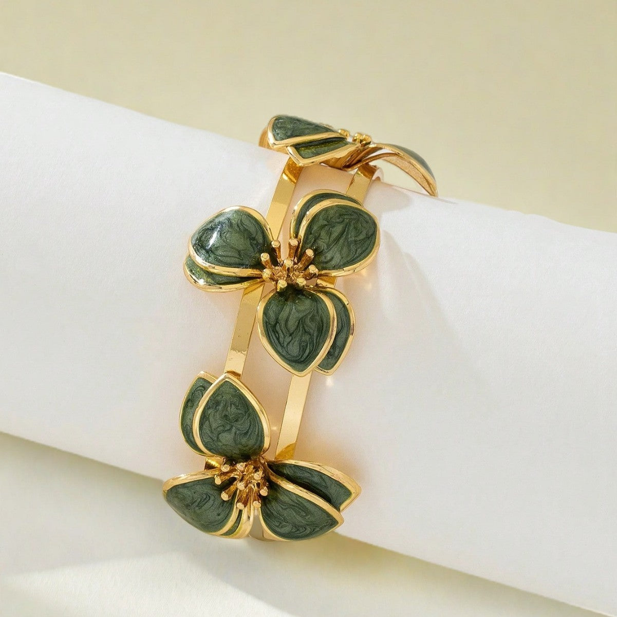Flower Bracelet Green Pattern Flower Adjustable