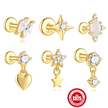 S925 Sterling Silver Shiny Diamond-encrusted Opal Zircon Earrings
