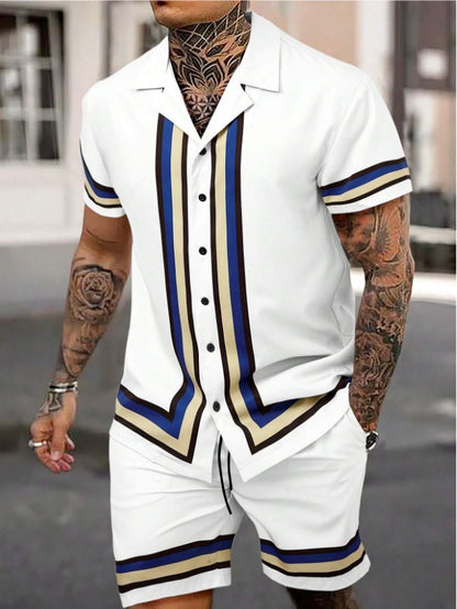 Men’s Cuban Collar Two-Piece Shirt & Shorts Set – Stylish Summer Co-ord Outfit