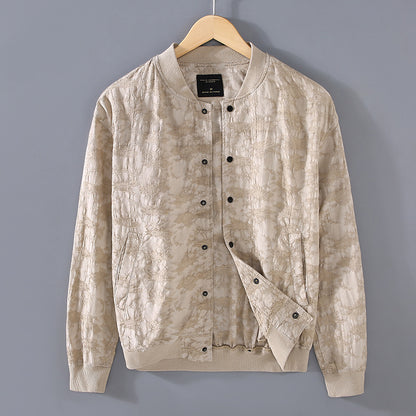Spring And Summer New Men's Youth Linen Cotton Yarn-dyed Jacquard Casual Jacket
