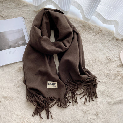 Cashmere Scarf Feel Solid Color Tassel Shawl Long Monochrome