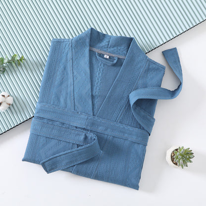 Cotton Single-layer Yarn Bathrobe Spring Summer Cropped Sleeves Mid-length Bathrobe