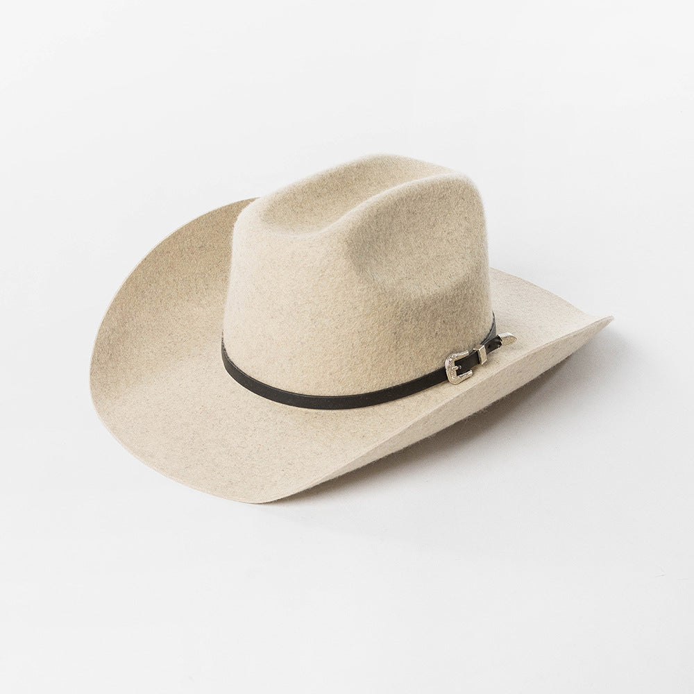 Belt Buckle Wide Brim Curling Wool Cowboy Hat