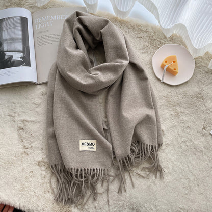 Cashmere Scarf Feel Solid Color Tassel Shawl Long Monochrome