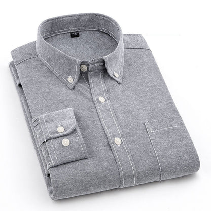 Men’s Pure-Color Oxford Slim Fit Shirt – Youth & Middle-Aged Business Casual