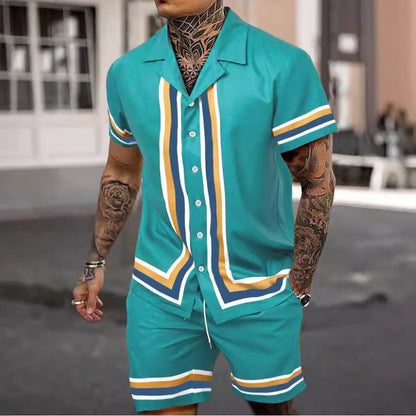 Men’s Cuban Collar Two-Piece Shirt & Shorts Set – Stylish Summer Co-ord Outfit