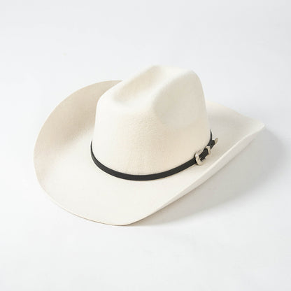 Belt Buckle Wide Brim Curling Wool Cowboy Hat